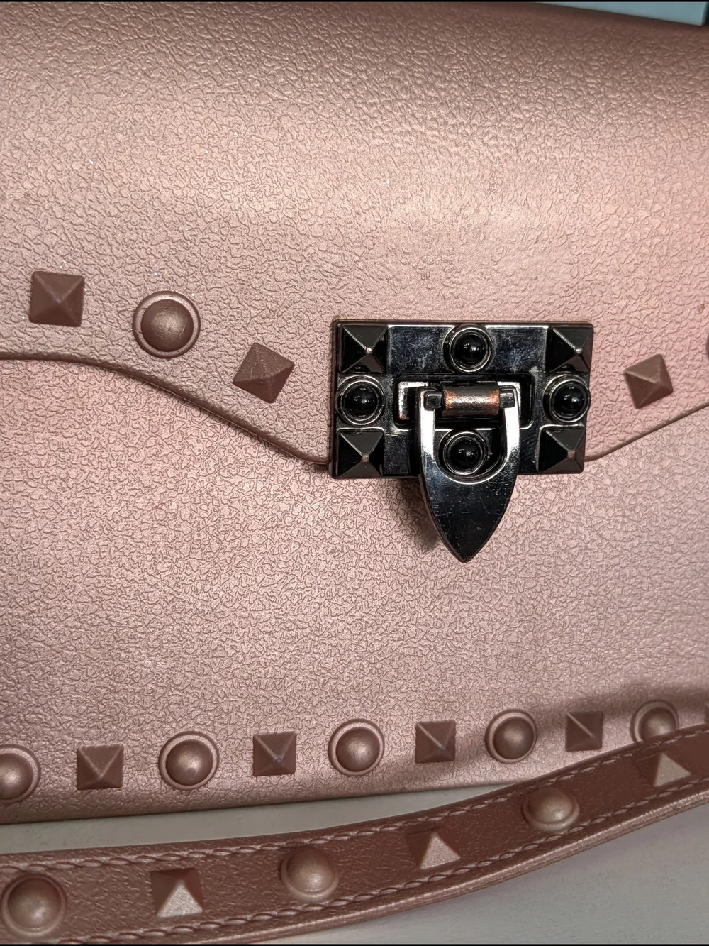 Metallic Rose Gold Studded Jelly Handbag/Crossbody Bag